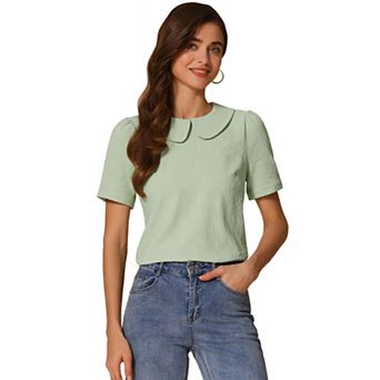 Peter Pan Collar Blouse for Women's Floral Short Sleeve Kawaii Top