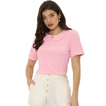 Peter Pan Collar Blouse for Women's Floral Short Sleeve Kawaii Top