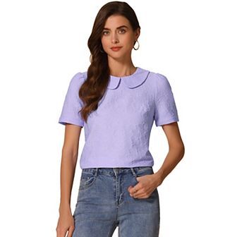 Peter Pan Collar Blouse for Women's Floral Short Sleeve Kawaii Top
