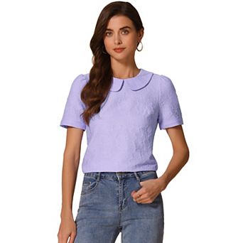 Peter Pan Collar Blouse for Women's Floral Short Sleeve Kawaii Top