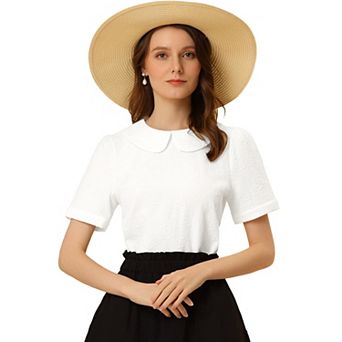 Peter Pan Collar Blouse for Women's Floral Short Sleeve Kawaii Top