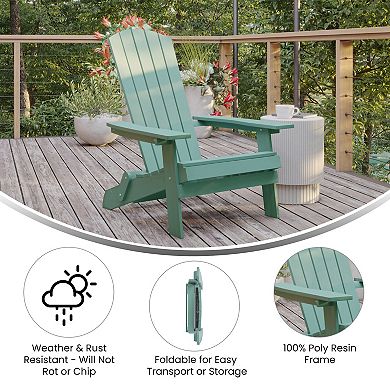 Emma and Oliver Haven Set of 2 Indoor/Outdoor Poly Resin Folding Adirondack Chairs, All-Weather Chairs for Porch, Patio, or Sunroom