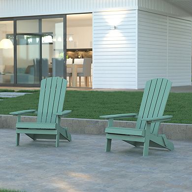 Emma and Oliver Haven Set of 2 Indoor/Outdoor Poly Resin Folding Adirondack Chairs, All-Weather Chairs for Porch, Patio, or Sunroom