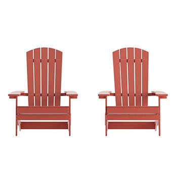 Emma and Oliver Haven Set of 2 Indoor/Outdoor Poly Resin Folding Adirondack Chairs, All-Weather Chairs for Porch, Patio, or Sunroom
