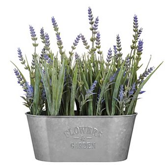 11" Tall x 10" Long Artificial Lavender in Galvanized Metal Pot