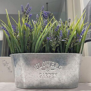 11" Tall x 10" Long Artificial Lavender in Galvanized Metal Pot