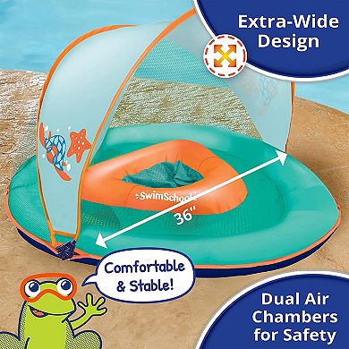 SwimSchool Baby Boat Float w/ Adjustable Safety Seat & Sun Shade Canopy, Orange