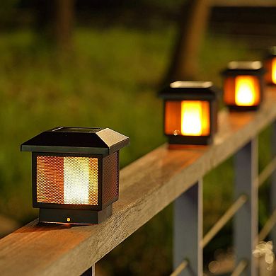 MAGGIFT Solar Flame Post Lights 72 SMD LEDs, Flickering Flame for Yard Fence Deck or Patio