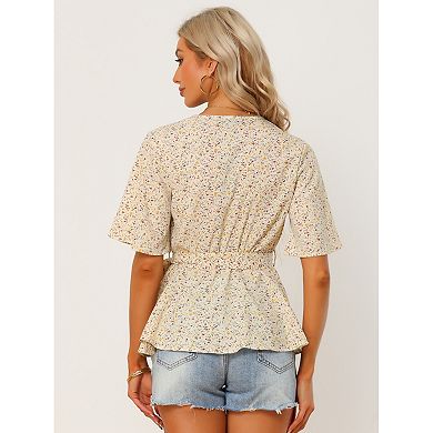 Floral Print V-Neck Asymmetrical Peplum Top main image 1