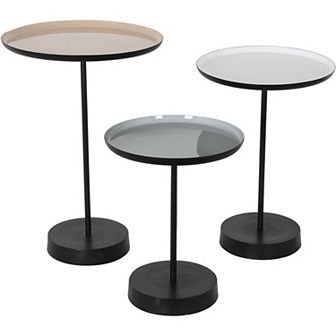 Set of 3 Beige and Black Enamel Nested Tables 23"