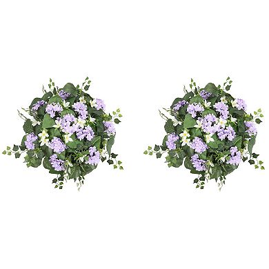 22" Wide Artificial Purple Hydrangea Pot Filler with Adjustable Height (Set of 2)