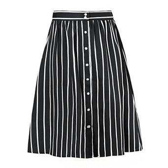 Women's Stripes Button Front Elastic Back A Line Midi Skirt