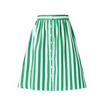 Women's Stripes Button Front Elastic Back A Line Midi Skirt