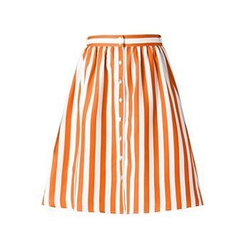 Women's Stripes Button Front Elastic Back A Line Midi Skirt