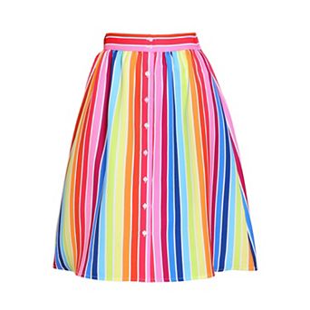 Women's Stripes Button Front Elastic Back A Line Midi Skirt