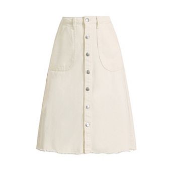 Women's Denim Skirt Raw Hem Button Down A-Line Midi Jeans Skirts