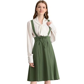 Women's Retro Elastic Waist Braces Suspender Pleated Midi Skirt