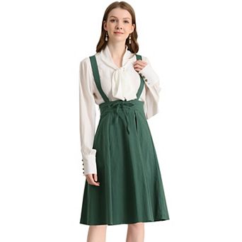 Women's Retro Elastic Waist Braces Suspender Pleated Midi Skirt