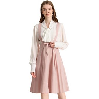 Women's Retro Elastic Waist Braces Suspender Pleated Midi Skirt