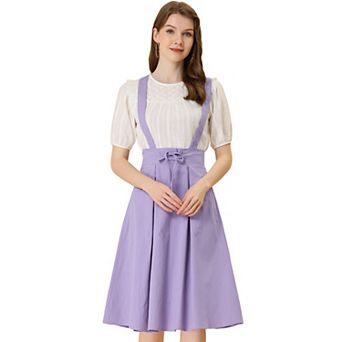 Women's Retro Elastic Waist Braces Suspender Pleated Midi Skirt