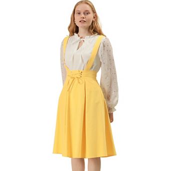 Women's Retro Elastic Waist Braces Suspender Pleated Midi Skirt