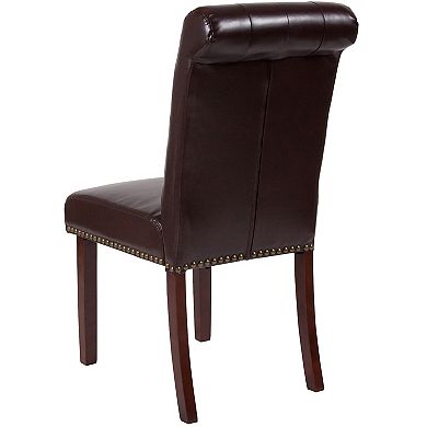 Emma and Oliver 2 PK Upholstered Rolled Back Parson's Chair with Nailhead Trim & Finished Frame with Plastic Floor Glides