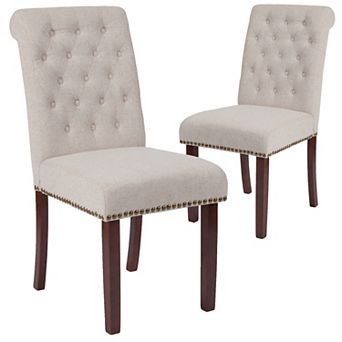 Emma and Oliver 2 pk Upholstered Rolled Back Parson's Chair with Nailhead Trim & Finished Frame with Plastic Floor Glides