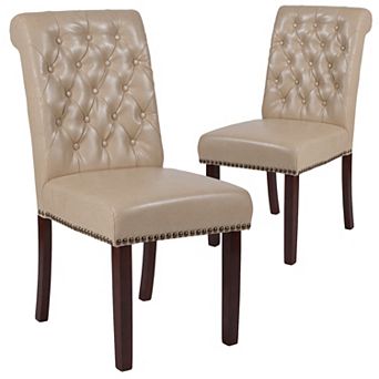Emma and Oliver 2 pk Upholstered Rolled Back Parson's Chair with Nailhead Trim & Finished Frame with Plastic Floor Glides