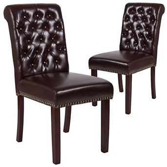 Emma and Oliver 2 pk Upholstered Rolled Back Parson's Chair with Nailhead Trim & Finished Frame with Plastic Floor Glides