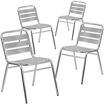 Emma And Oliver 4 Pack Aluminum Commercial Indoor-outdoor Armless Restaurant Stack Chair