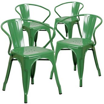 Emma and Oliver Commercial Grade 4 Pack Metal Indoor-Outdoor Chair with Arms