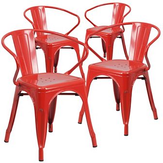 Emma and Oliver Commercial Grade 4 Pack Metal Indoor-Outdoor Chair with Arms
