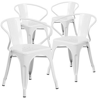 Emma and Oliver Commercial Grade 4 Pack Metal Indoor-Outdoor Chair with Arms