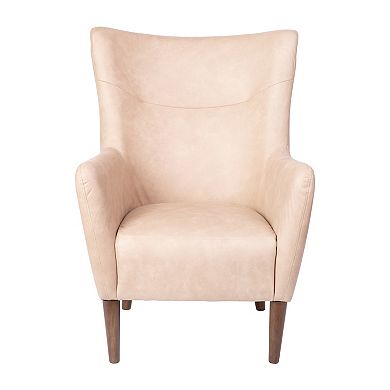 Merrick Lane Regal Traditional Wingback Accent Chair, Faux Leather Upholstery and Wooden Frame and Legs