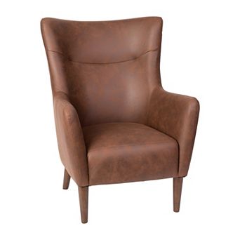 Merrick Lane Regal Traditional Wingback Accent Chair, Faux Leather Upholstery and Wooden Frame and Legs