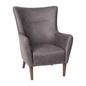 Merrick Lane Regal Traditional Wingback Accent Chair, Faux Leather Upholstery and Wooden Frame and Legs
