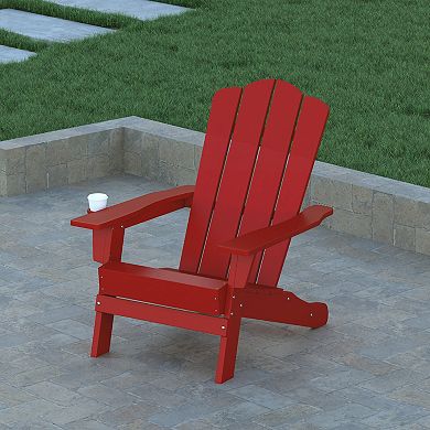 Emma and Oliver Set of 4 All-Weather Adirondack Chairs with Cupholders