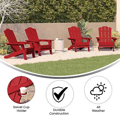 Emma and Oliver Set of 4 All-Weather Adirondack Chairs with Cupholders