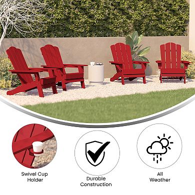 Emma and Oliver Tiverton Set of 4 Adirondack Chairs with Cup Holders, Weather Resistant HDPE Adirondack Chairs