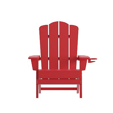 Emma and Oliver Tiverton Set of 4 Adirondack Chairs with Cup Holders, Weather Resistant HDPE Adirondack Chairs