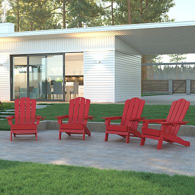 Emma and Oliver Set of 4 All-Weather Adirondack Chairs with Cupholders