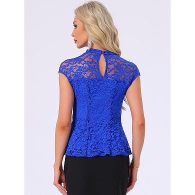 Women's Lace Floral Crochet Round Neck Sleeveless Peplum Blouse Top