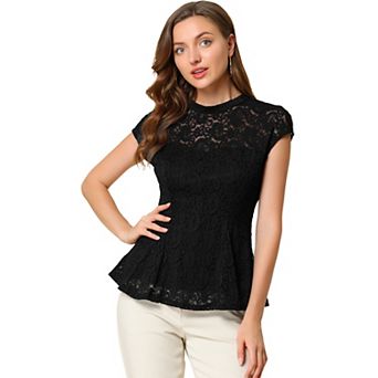 Women's Lace Floral Crochet Round Neck Sleeveless Peplum Blouse Top
