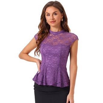 Women's Lace Floral Crochet Round Neck Sleeveless Peplum Blouse Top