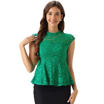 Women's Lace Floral Crochet Round Neck Sleeveless Peplum Blouse Top