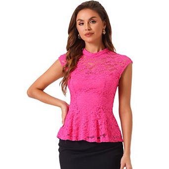 Women's Lace Floral Crochet Round Neck Sleeveless Peplum Blouse Top