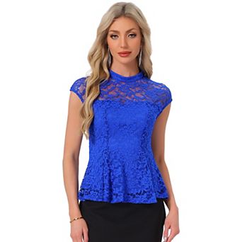 Women's Lace Floral Crochet Round Neck Sleeveless Peplum Blouse Top