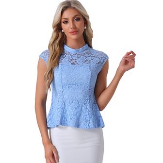 Women's Lace Floral Crochet Round Neck Sleeveless Peplum Blouse Top