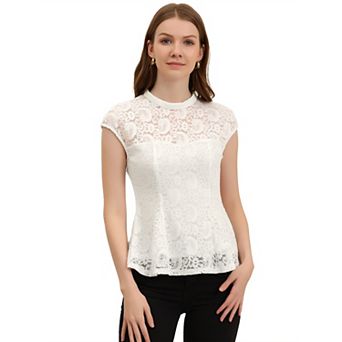 Women's Lace Floral Crochet Round Neck Sleeveless Peplum Blouse Top