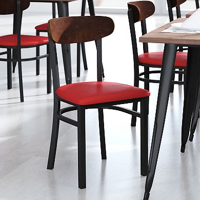 Emma And Oliver Yara Industrial Dining Chair With Rolled Steel Frame And Solid Wood Seat